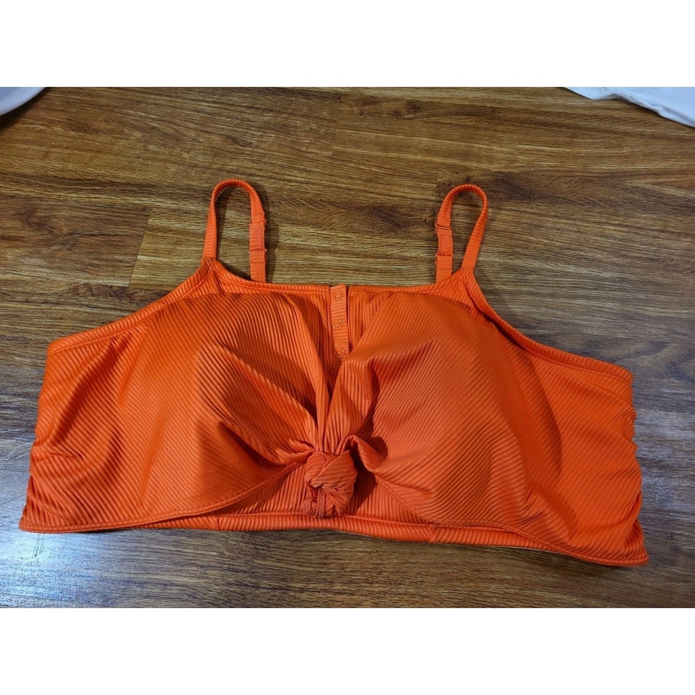 Swim by Cacique Womens Plus Size 28 No Wire Lightly Lined Bikini Top Orange